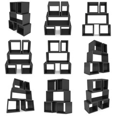 Product display boxes set. 3D render isolated on white. Platform or Stand Illustration. Template for Object Presentation.