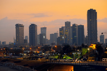 TEL AVIV, ISRAEL - OCTOBER 9, 2016 Tel Aviv city at sunrise. Morning dusk.