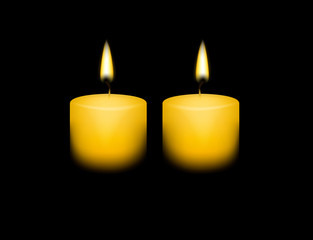 Candles flames fire light isolated. Realistic paraffin candle.