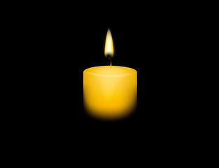 Candle flame fire light isolated. Realistic paraffin candle.