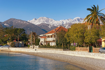 Seaside village Seljanovo(near Tivat city) on a sunny winter day. Bay of Kotor, Montenegro