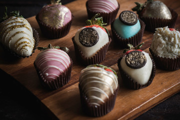 Chocolate strawberries served