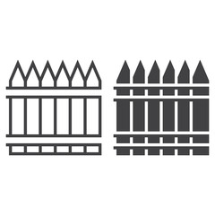 wooden fence line icon, railing outline and filled vector sign, linear and full pictogram isolated on white. Symbol,  logo illustration