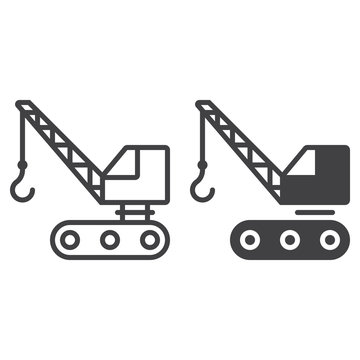 crawler crane line icon, outline and filled vector sign, linear and full pictogram isolated on white. Symbol,  logo illustration