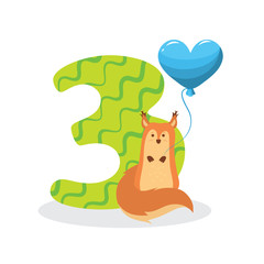 Figures for birthday isolated on white background, squirrel, three. Vector.
