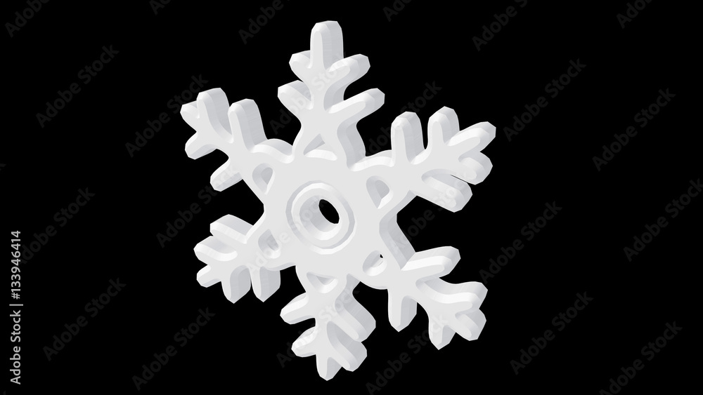 Poster 3d rendering winter white snowflake on black background. 3d illustration. snowflake frozen ice xmas 