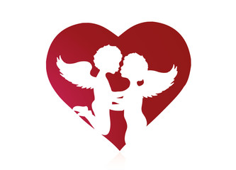 Zwei verliebte Engel in einem roten Herzen