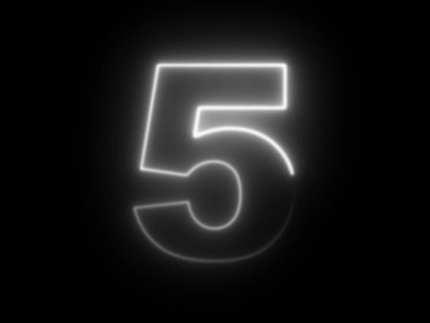 Number 5 five - animated light outline on black background