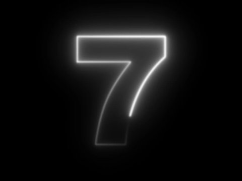 Number 7 seven - animated light outline on black background