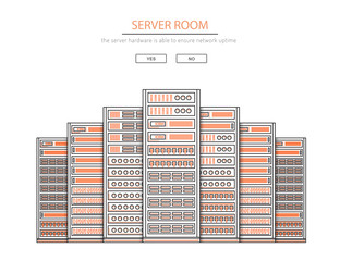 Vector high tech internet data center. Network equipment that is used to organize the server room