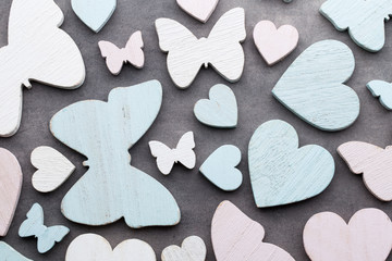 Easter decor painted in colors on a pattern background.