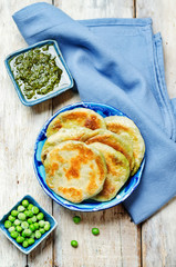 Spicy green peas Flatbread. Bengali Matar Kachori. Indian cuisin