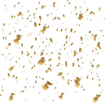 Vector festive illustration of falling shiny elements isolated on white background. Golden Confetti Glitters. Decorative tinsel.