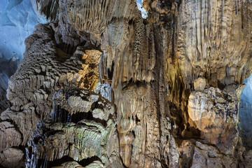 Stalactite rock formations in Phong Nha Cave in Phong Nha-Ke Bang National Park, a UNESCO World Heritage Site in Quang Binh Province, Vietnam