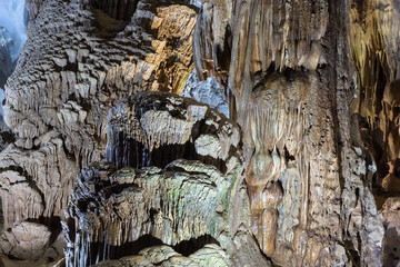 Stalactite rock formations in Phong Nha Cave in Phong Nha-Ke Bang National Park, a UNESCO World Heritage Site in Quang Binh Province, Vietnam