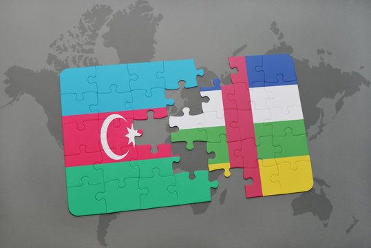 puzzle with the national flag of azerbaijan and central african republic on a world map