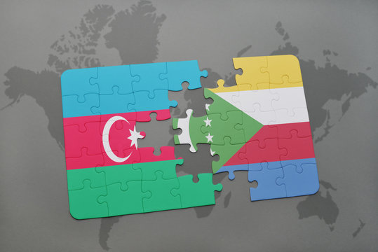 puzzle with the national flag of azerbaijan and comoros on a world map