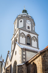 Turm der Meißner Frauenkirche im Winter