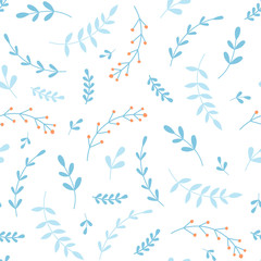 Seamless pattern with doodle cartoon vector floral elements