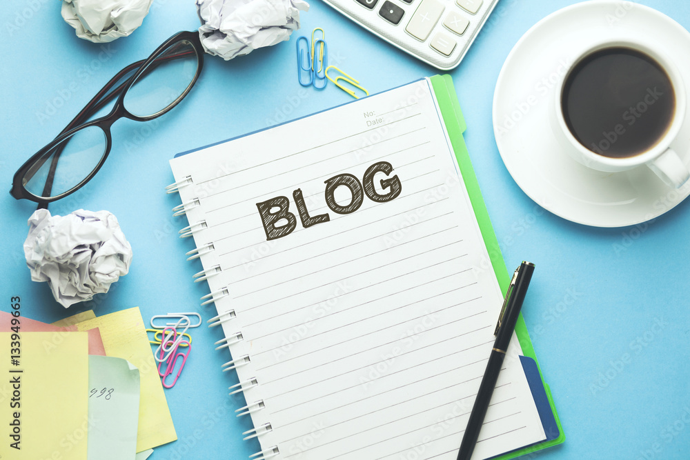 Poster blog text written on notebook