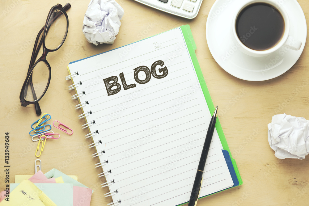 Poster blog text written on notebook page