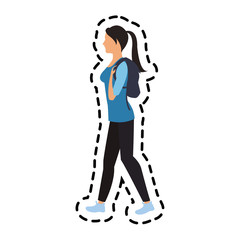woman walking cartoon icon over white background. colorful design. vector illustration