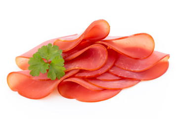 Pork ham slices isolated on white background.