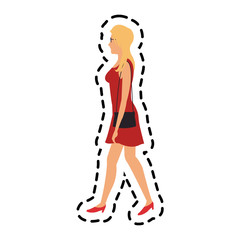 woman walking cartoon icon over white background. colorful design. vector illustration