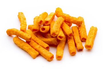Potato fry on white isolated background.