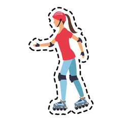 woman  on roller skates cartoon icon over white background. colorful design. vector illustration