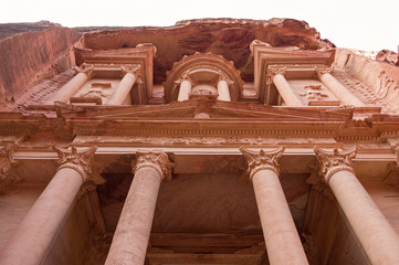 Ancient nabataean temple Al Khazneh (Treasury) located at Rose city - Petra, Jordan. View of the...