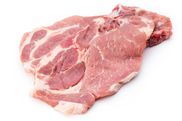 Fresh raw beef steak isolated on white background, top view.