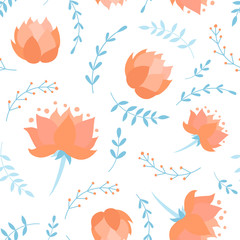 Seamless pattern with doodle cartoon vector floral elements