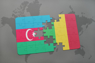 puzzle with the national flag of azerbaijan and mali on a world map