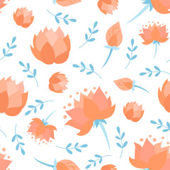 Seamless pattern with doodle cartoon vector floral elements