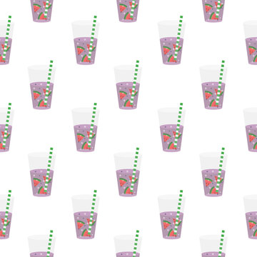 Purple sweet water with slices of watermelon. Seamless pattern.