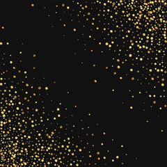 Gold confetti. Abstract chaotic mess on black background. Vector illustration.