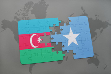 puzzle with the national flag of azerbaijan and somalia on a world map
