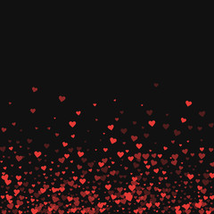 Fototapeta na wymiar Red hearts confetti. Scatter bottom gradient on black valentine background. Vector illustration.