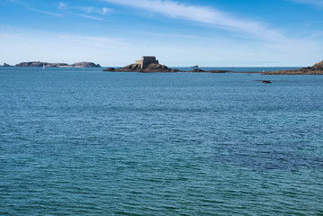 Petit Be castle surrounded by water, Saint-Malo, France