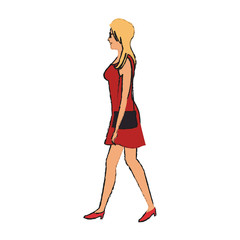 woman wearing a red dress cartoon icon over white background. colorful design. vector illustration