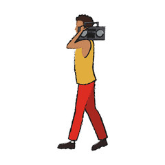 man with a boombox over white background. colorful design. vector illustration