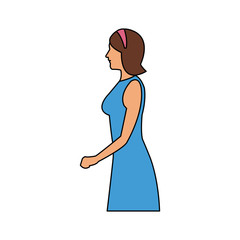 woman wearing blue dress cartoon icon over white background. colorful design. vector illustration