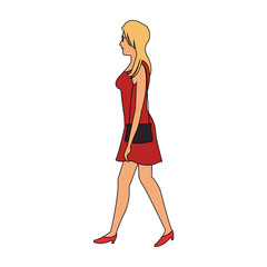 woman wearing a red dress cartoon icon over white background. colorful design. vector illustration