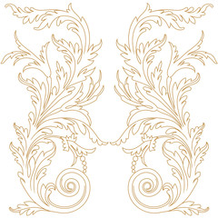 Golden vintage baroque ornament, corner. Retro pattern antique style acanthus.