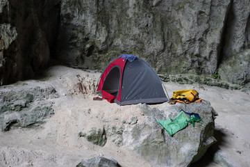 Tents in Hang Son Doong cave, the largest cave in the world by passage volume in Quang Binh province, Vietnam