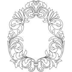 Oval vintage border frame engraving with retro ornament pattern in antique baroque style decorative design. Vector.