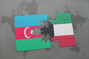 puzzle with the national flag of azerbaijan and kuwait on a world map