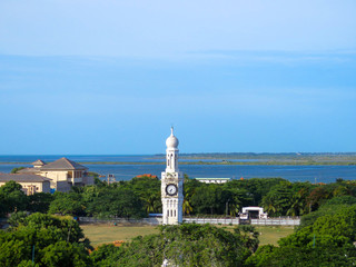 Jaffna Clock Tower Landscape Blue Sky  clouds and Indian Ocean