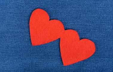 Red heart shape on a fiber background